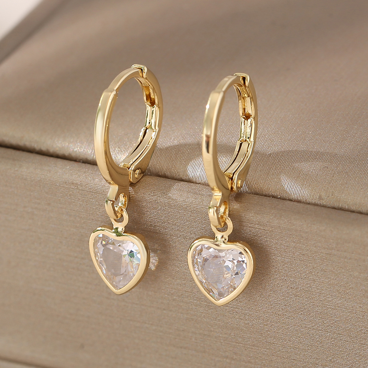 Charm Heart Crystal Gold Drop Earrings