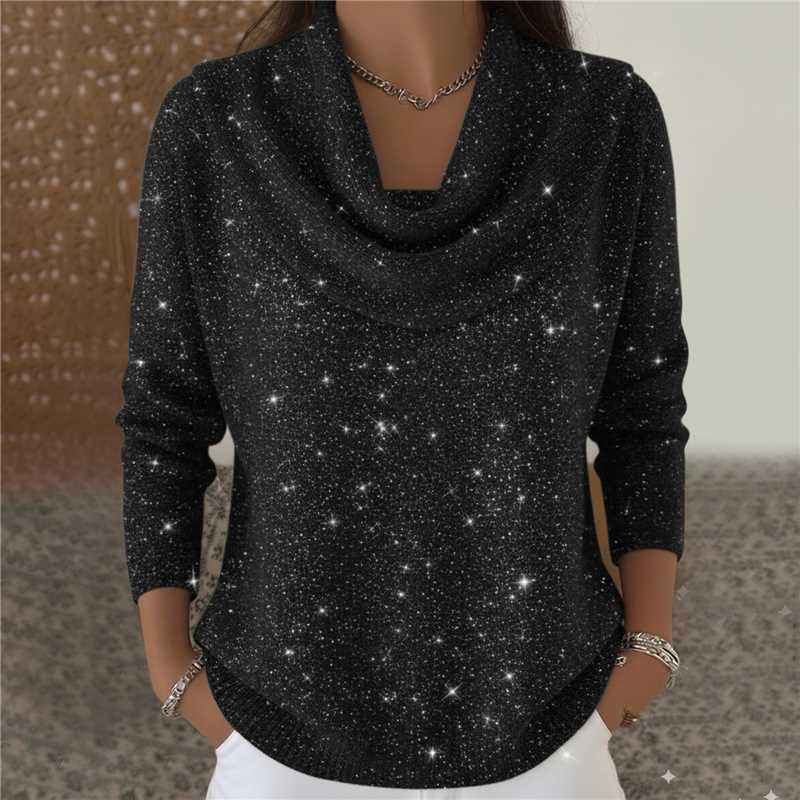 Cozy Shimmer Cowl Neck Knit Pullover Sweater  (Buy 2 Free Shipping)