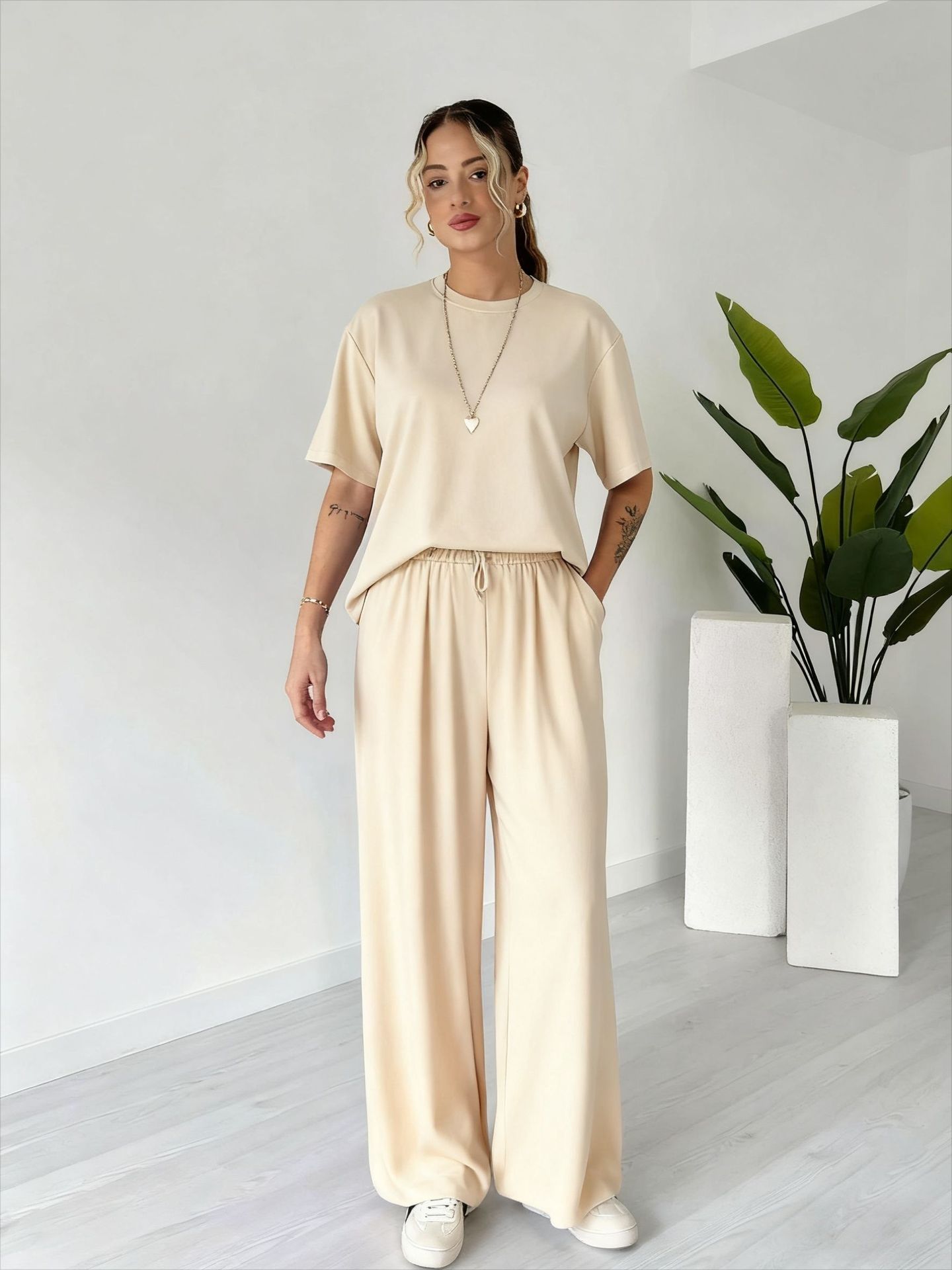 Casual Soft Knit Top and Drawstring Pants Two Piece Set (Buy 2 Free Shipping)