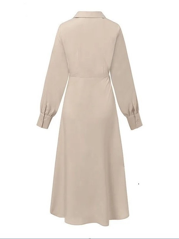 Elegant Shirt Collar Draped Waist Pleated Hem Maxi Dress (Buy 2 Free Shipping)