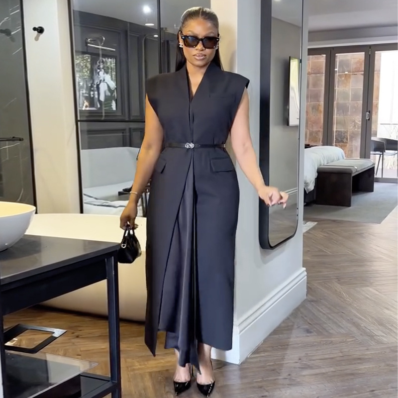 [PL] Belted Asymmetric Wrap Maxi Dress