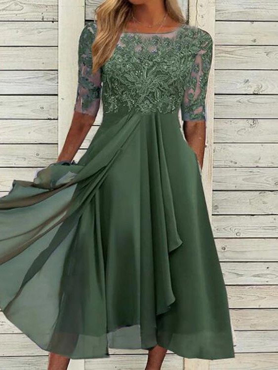 Elegant Embroidered Lace Midi Dress(Buy 2 Free Shipping)