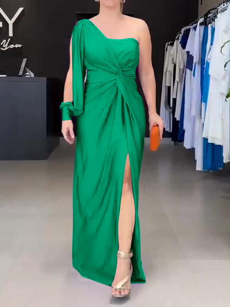 One-Shoulder Kink Vented Slim Fit Dress (Buy 2 Free Shipping)