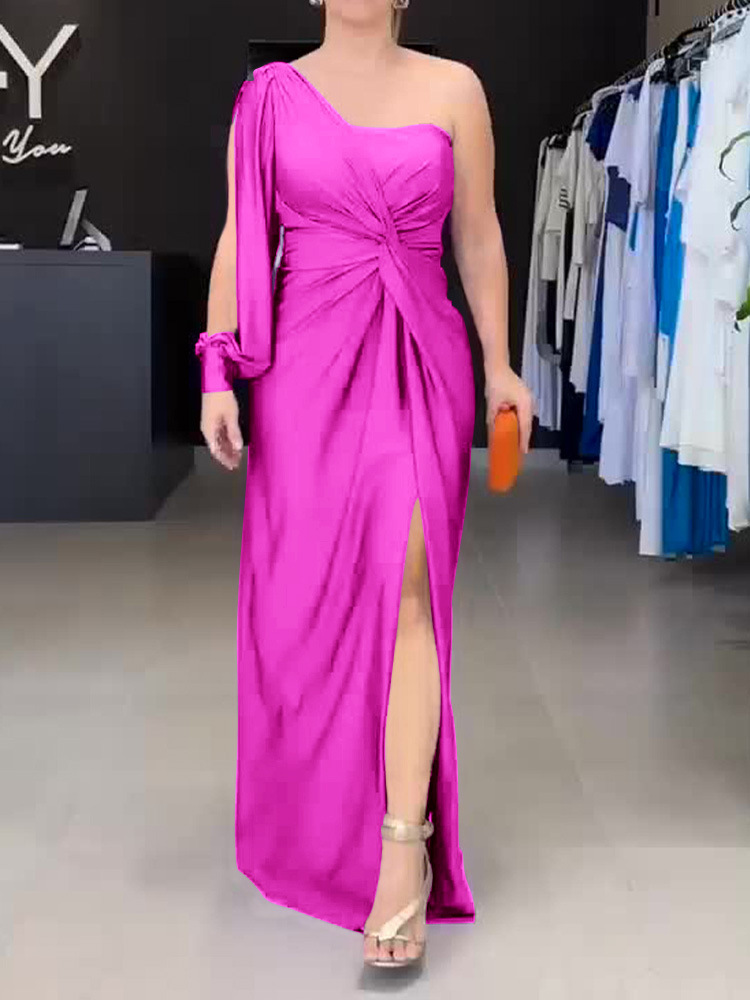 One-Shoulder Kink Vented Slim Fit Dress (Buy 2 Free Shipping)
