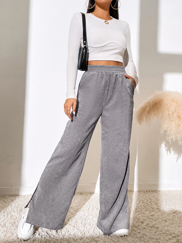 High Waist Corduroy Split Hem Wide Leg Pants (Buy 2 Free Shipping)