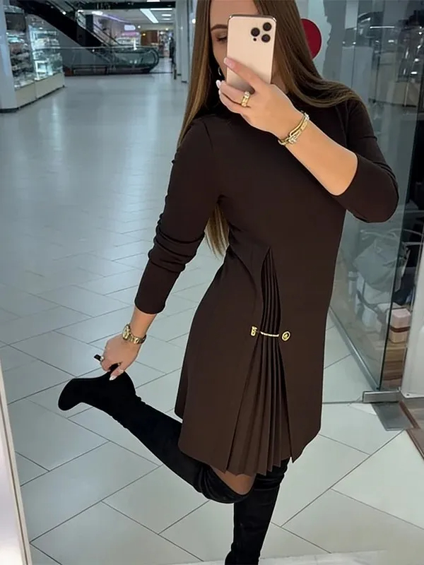 Pleated Accent Asymmetric Dress (Buy 2 Free Shipping)
