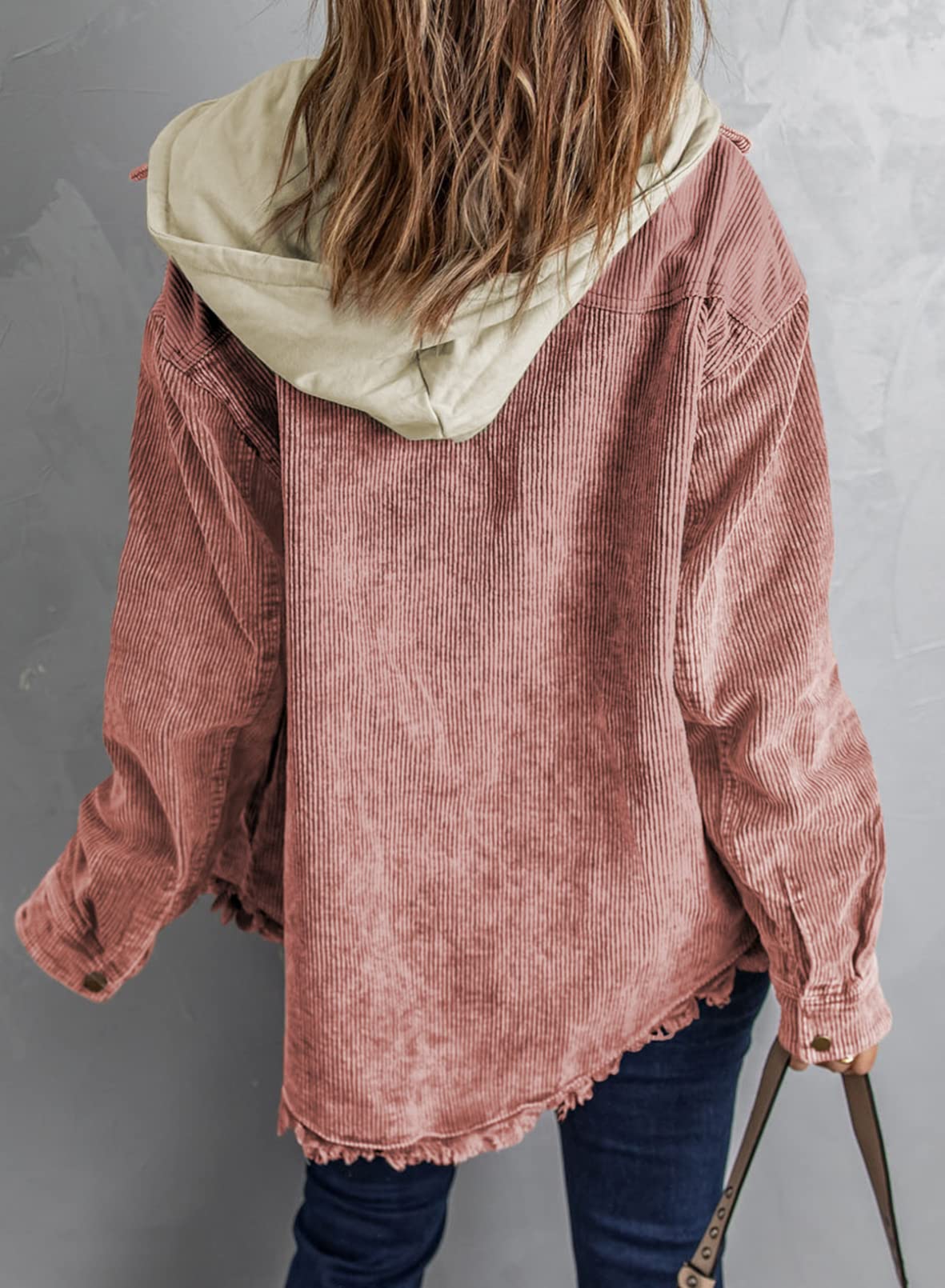 2024 Fall Long Sleeve Button Down Color Block Corduroy Hooded Jacket(BUY 2 10% OFF)