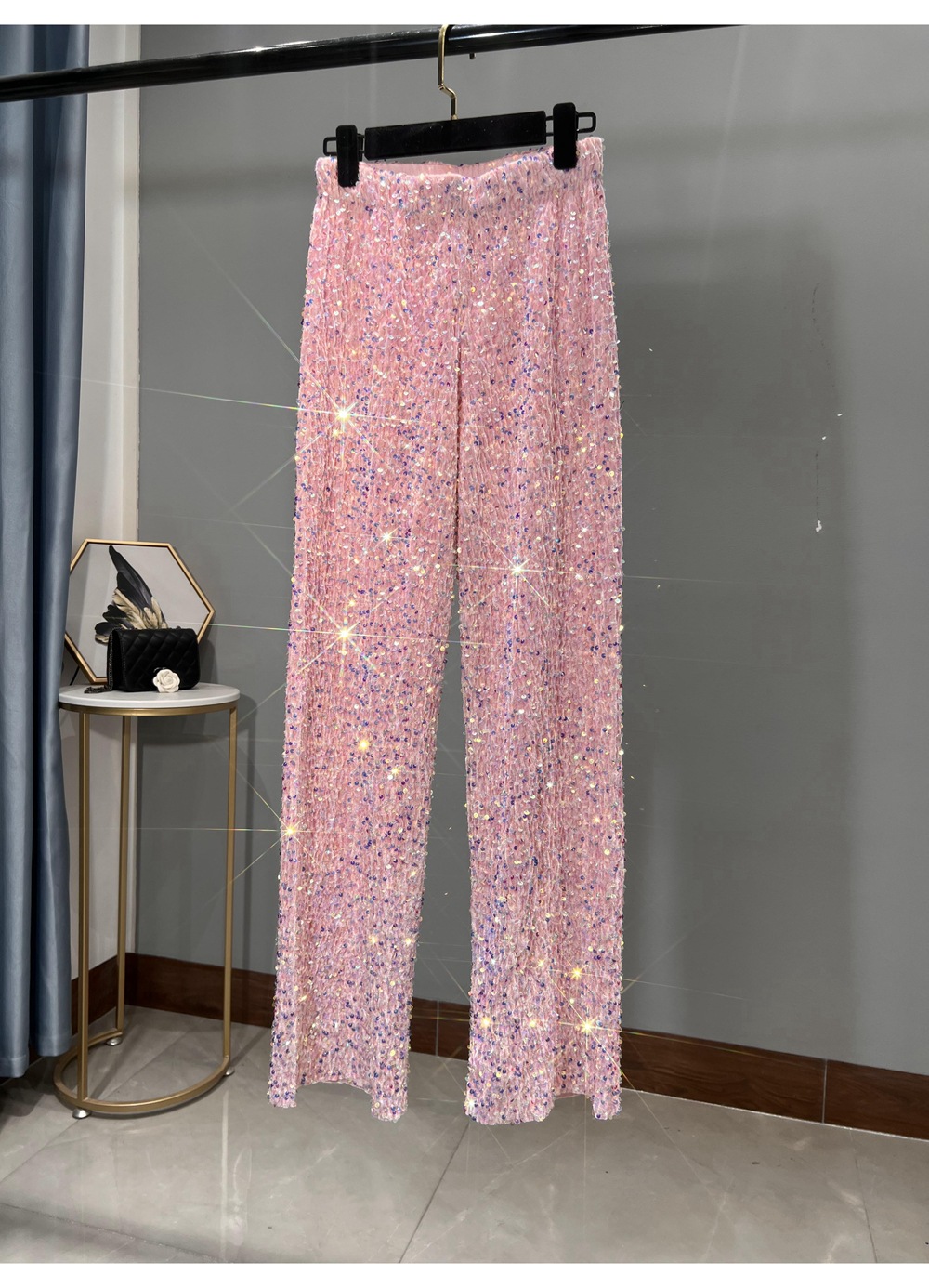 Sequin Velvet Elastic Waist Wide Leg Pants (Buy 2 Free Shipping)