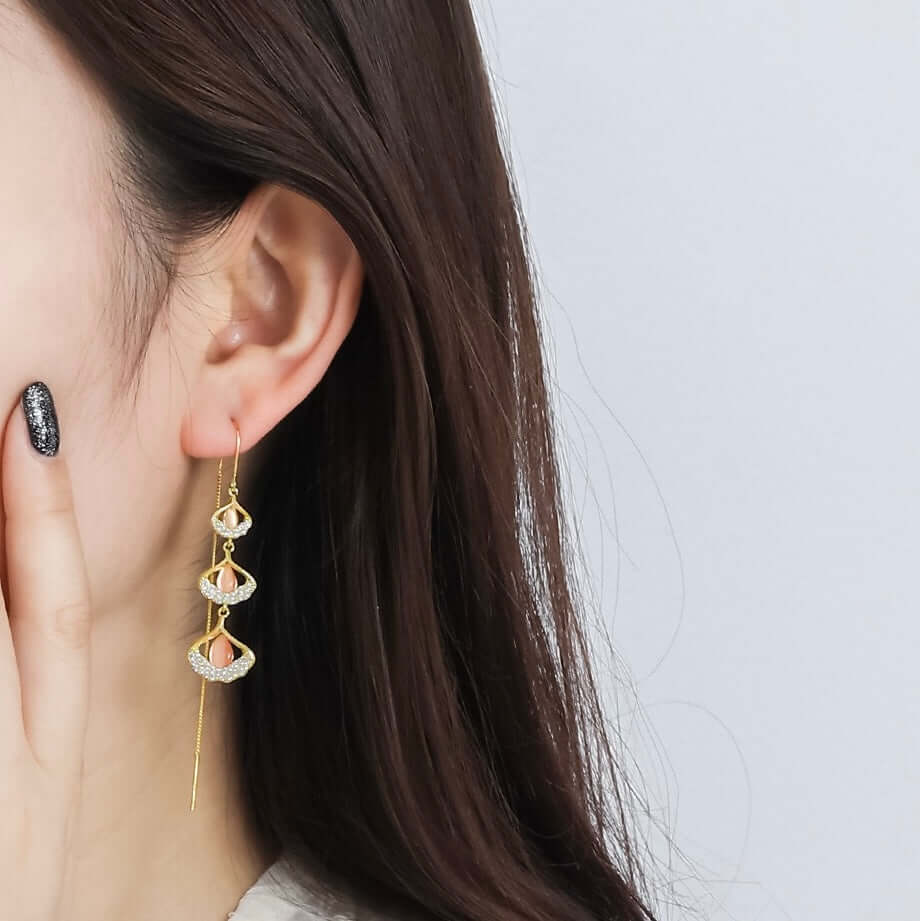 Sterling Silver Ginkgo Leafs Threader Earrings