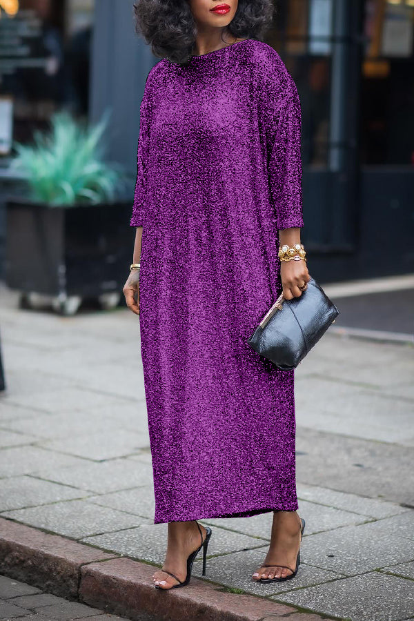 Glittery Sequin Drop Shoulder Maxi Dress (Buy 2 Free Shipping)