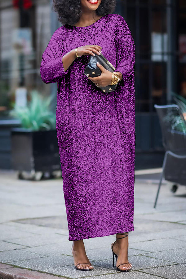 Glittery Sequin Drop Shoulder Maxi Dress (Buy 2 Free Shipping)