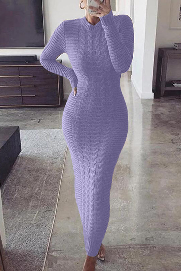 Classic Slim Cable Knit Maxi Dress (Buy 2 Free Shipping)