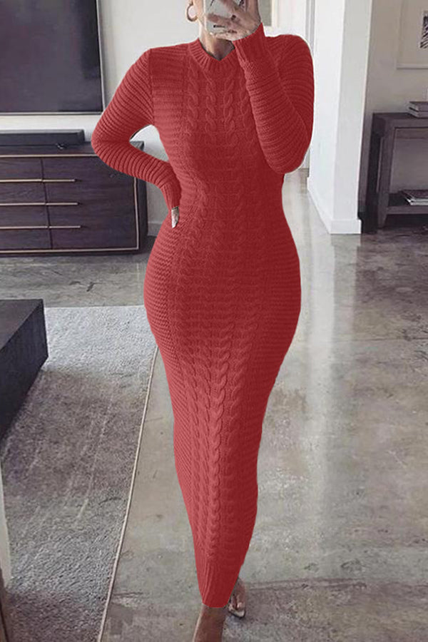 Classic Slim Cable Knit Maxi Dress (Buy 2 Free Shipping)