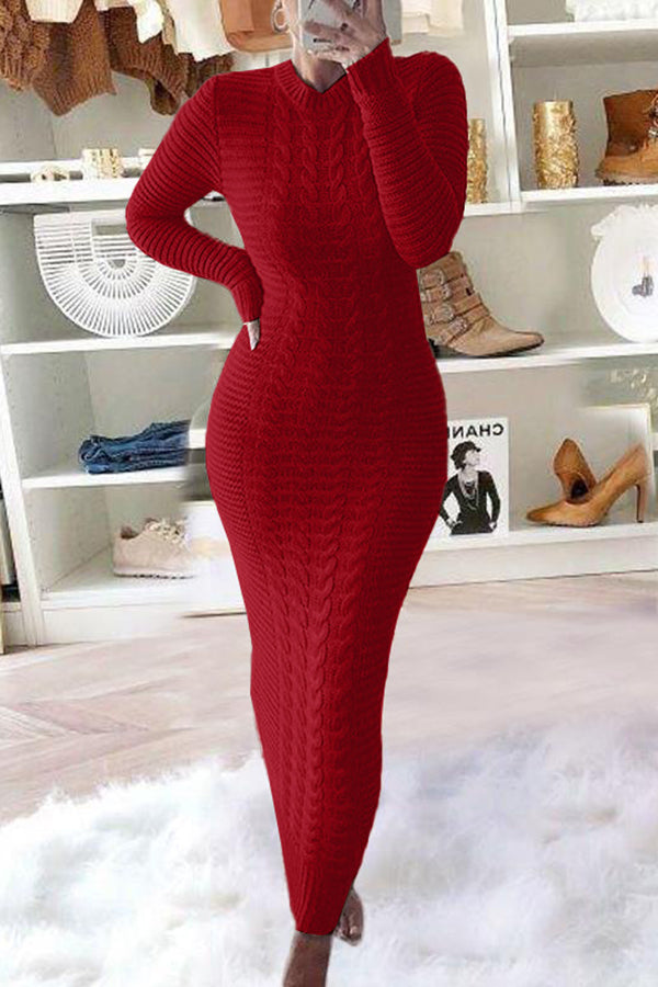 Classic Slim Cable Knit Maxi Dress (Buy 2 Free Shipping)