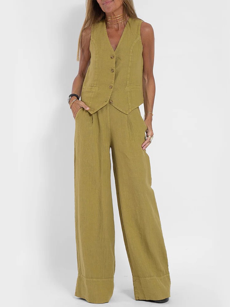 Vest & Wide-Leg Pants Two-Piece Set (Buy 2 Free Shipping)