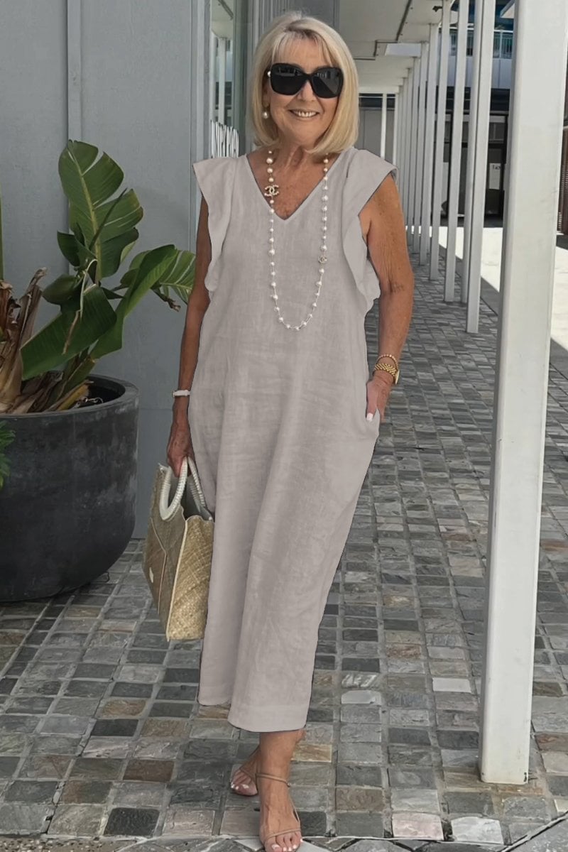 Elegant Linen Sleeveless Dress with Back Bow Detail (Buy 2 Free Shipping)