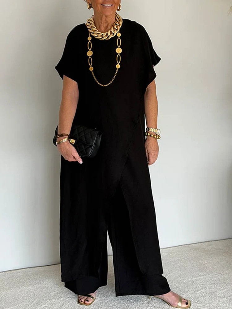Elegant Asymmetrical Tunic & Wide-Leg Pants Set
