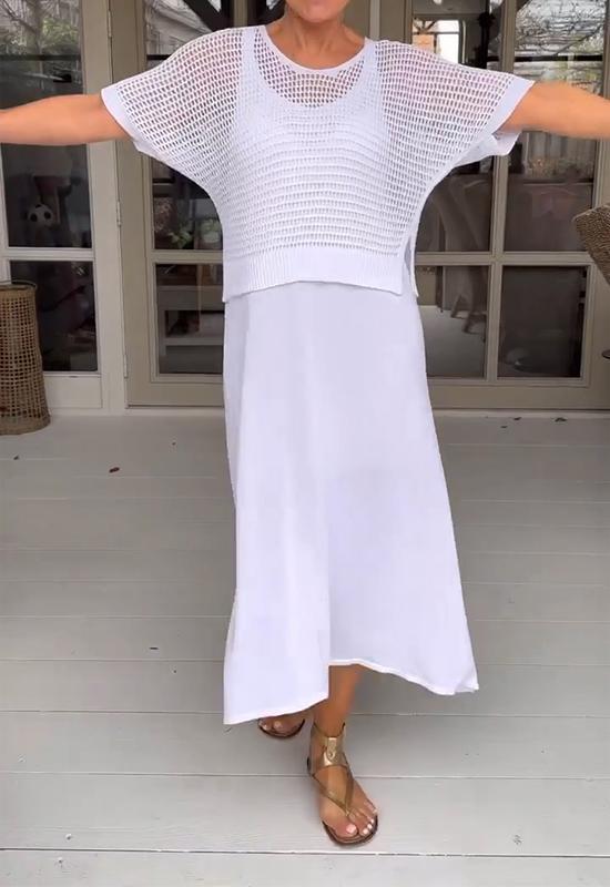 Elegant Knit Mesh Overlay & Dress Two-Piece Set (Buy 2 Free Shipping)