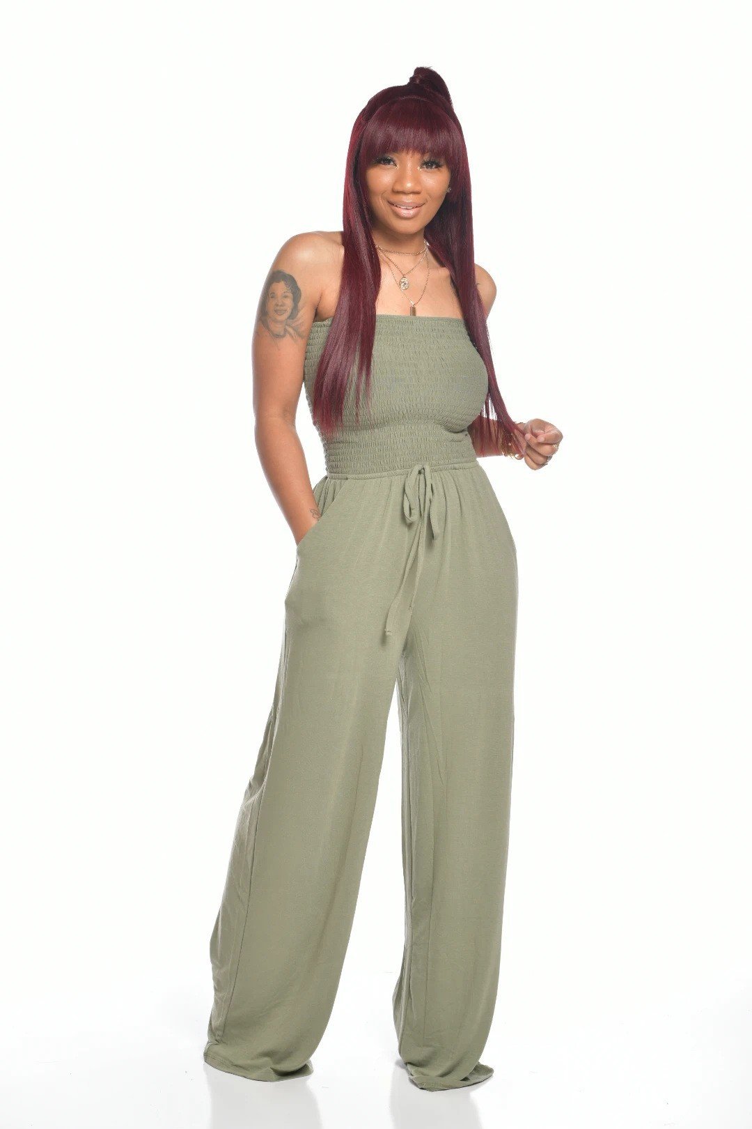 Last Day Promotion 49% OFF💖Off Shoulder Solid Colour Smocked Jumpsuit