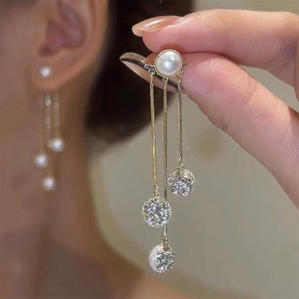 Temperament Pearl Tassel Long Earrings