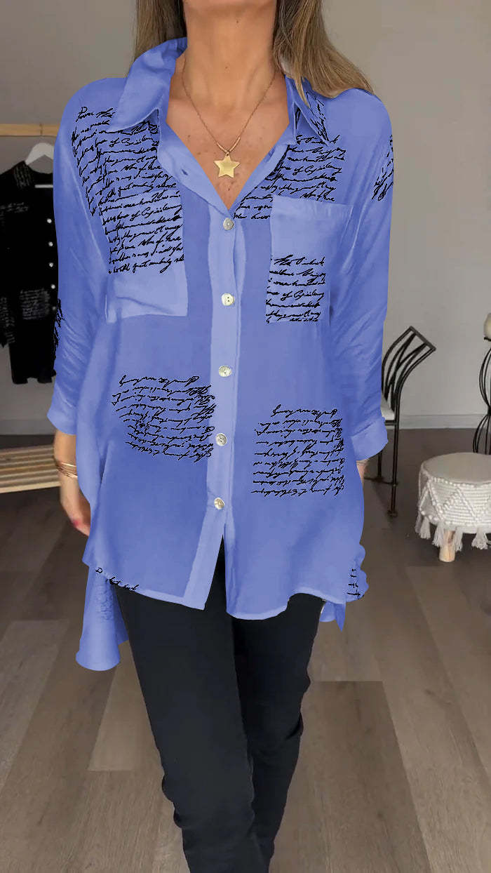 2024 Hot Sale❤️Letter Print Fashion Lapel Shirt(Buy 2 Free Shipping)