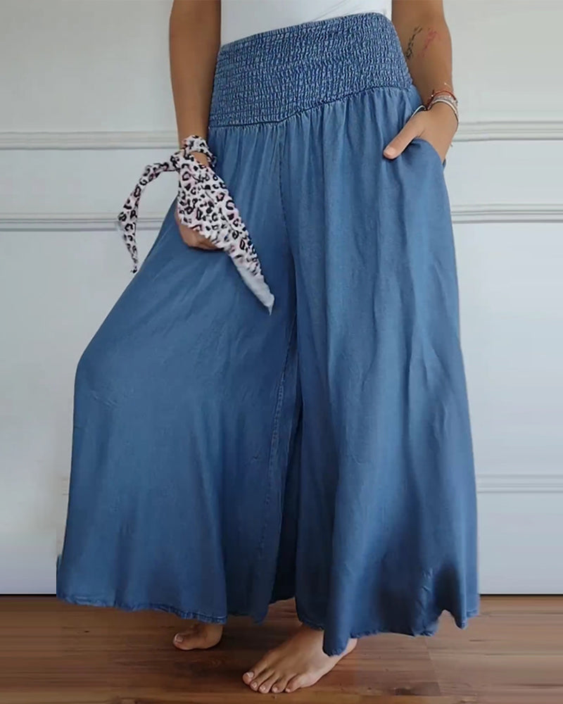 Smocked Waist Wide Leg Flowy Pants (Buy 2 Free Shipping)