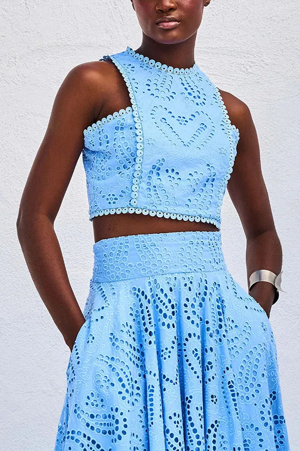 Paris Dreaming Embroidered Lace High Rise Pocketed Maxi Skirt and Crop Tank Top(Buy 2 Free Shipping)