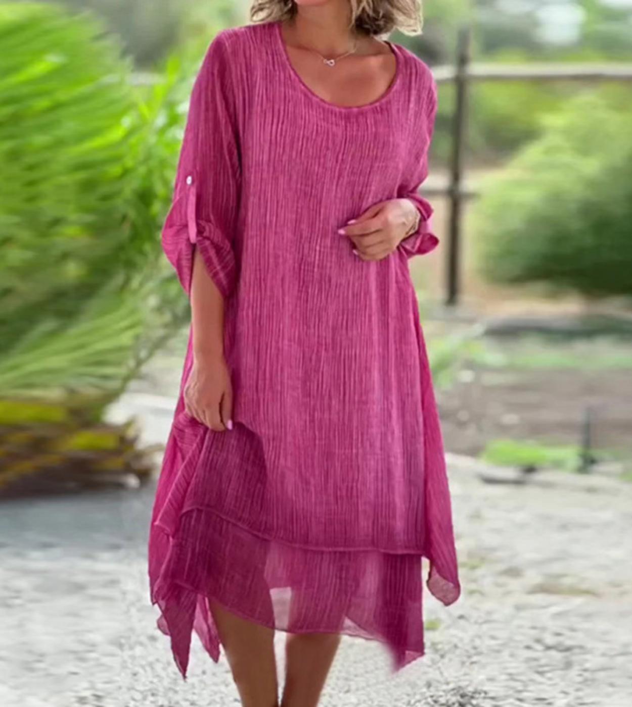 Flowy Textured Layered Hem Dress with Convertible Sleeves