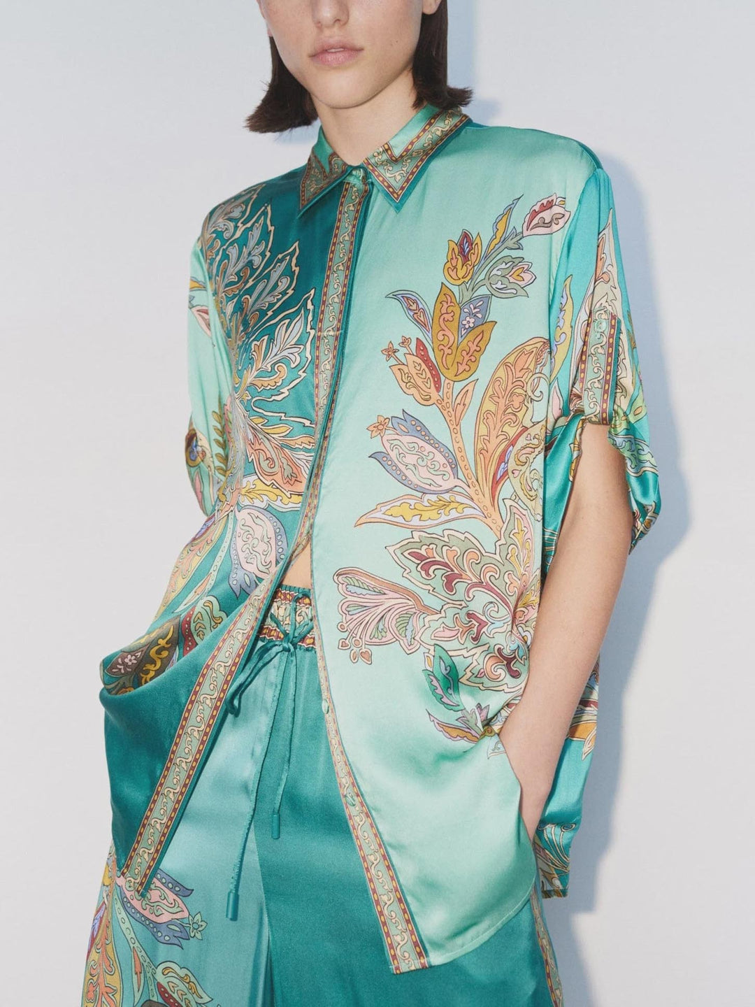 Exquisite Satin Botanical Print Loose Two-Piece Set (Buy 2 Free Shipping)