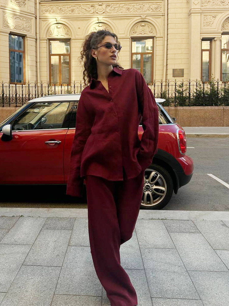 Breezy Cotton Button Shirt Wide Leg Resort Two Piece Set