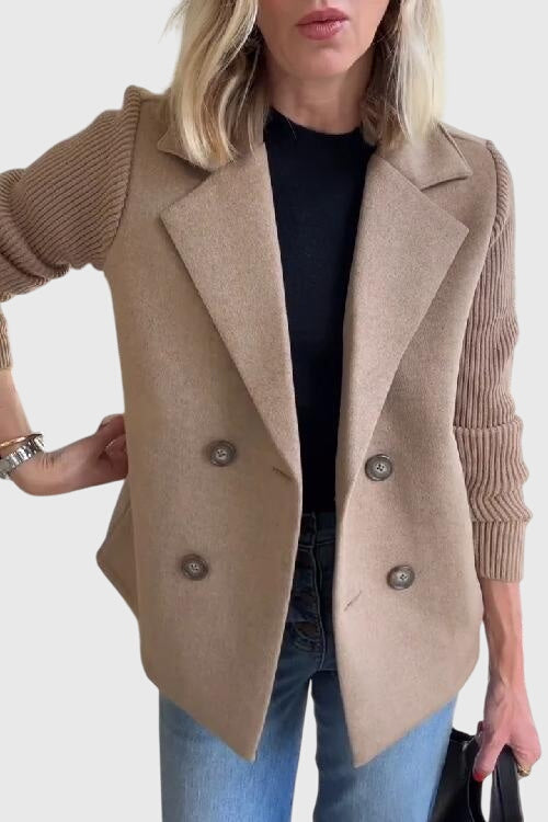 Casual Knit Sleeve Double-Breasted Blazer Jacket (Buy 2 Free Shipping)