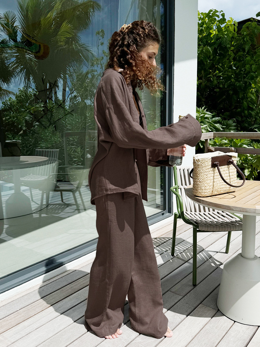 Breezy Cotton Button Shirt Wide Leg Resort Two Piece Set