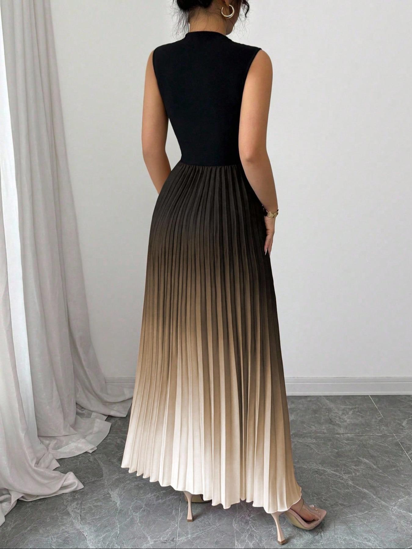 Elegant Ombre Pleated Sleeveless Maxi Dress