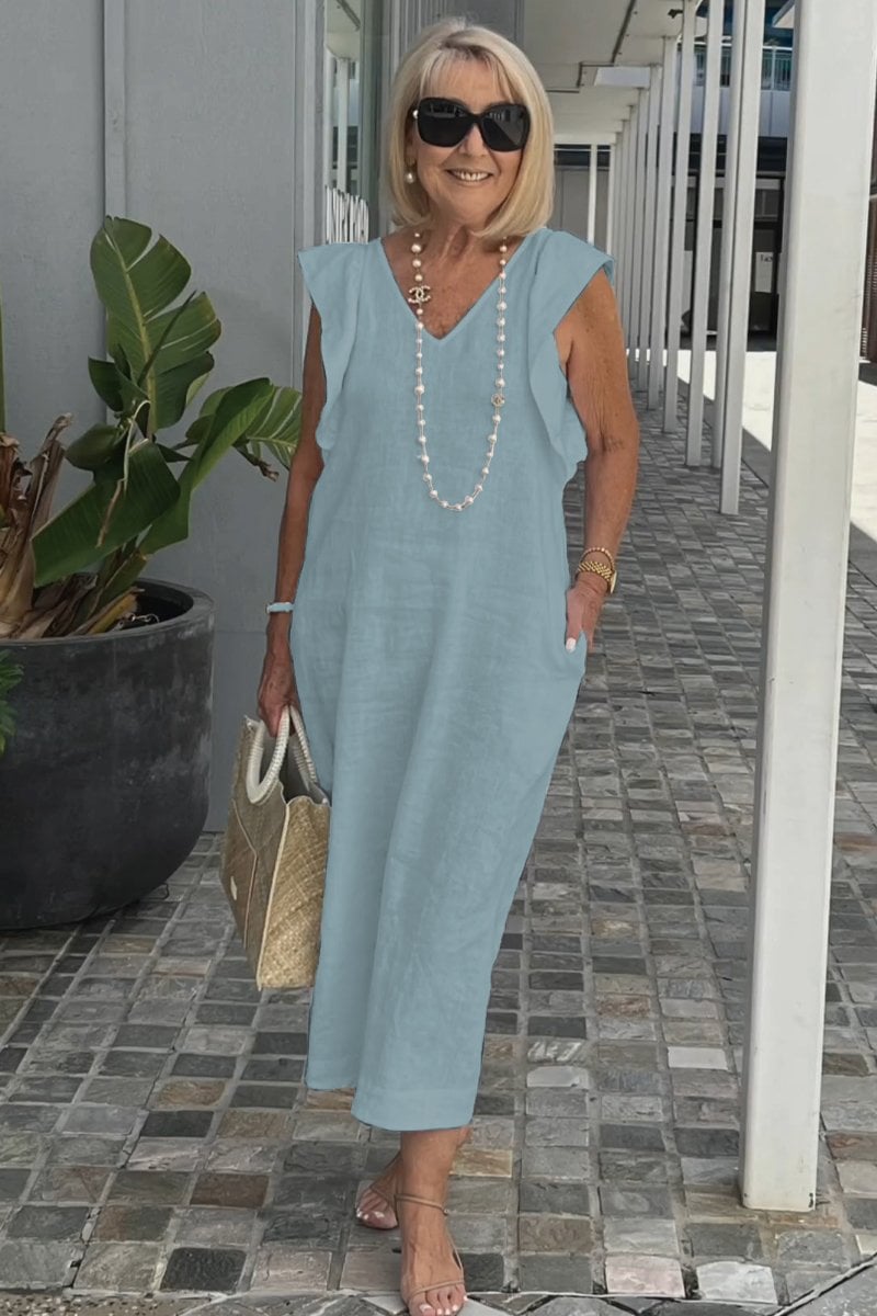 Elegant Linen Sleeveless Dress with Back Bow Detail (Buy 2 Free Shipping)