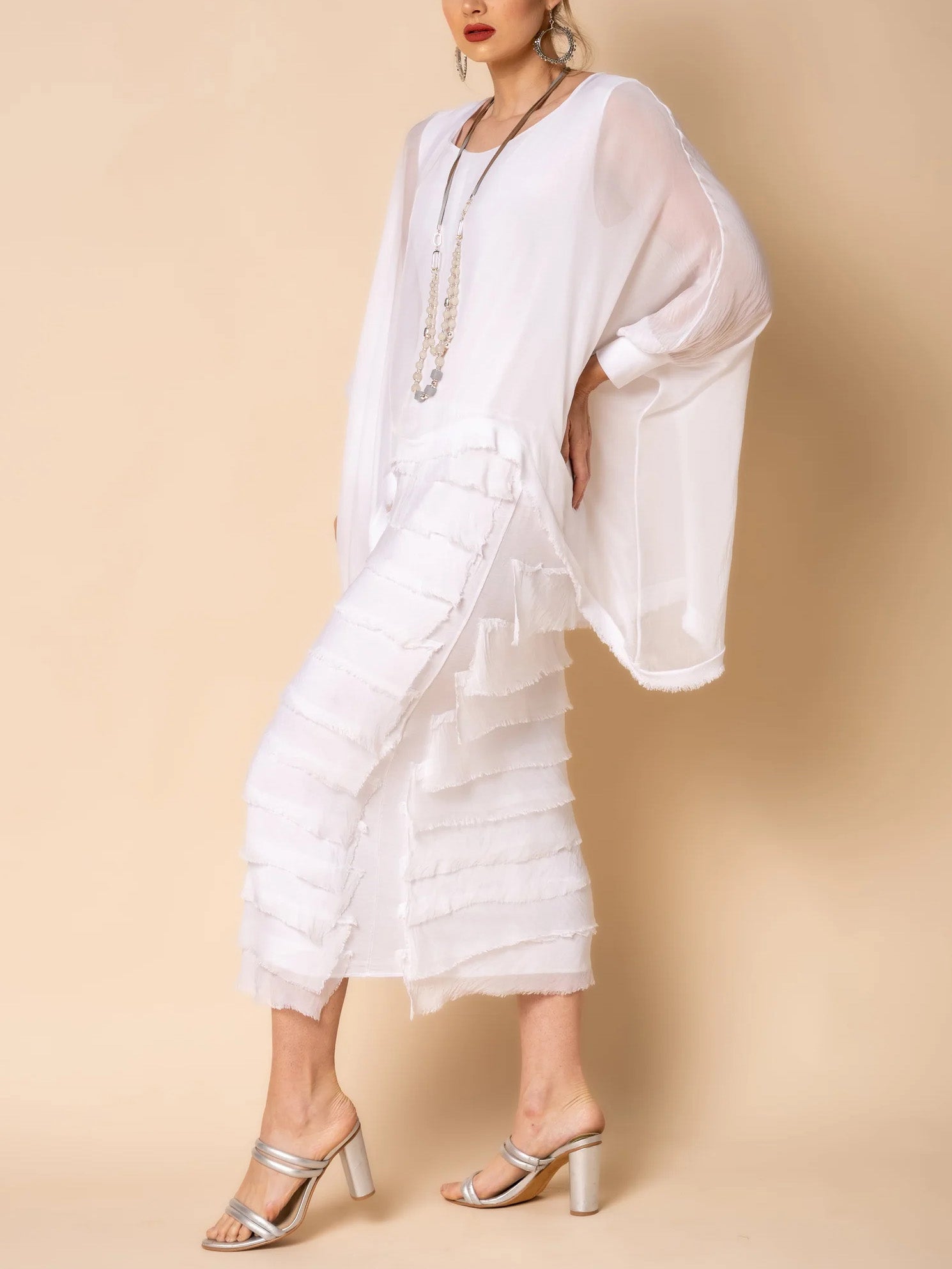Frayed Trim Tiered Midi Dress (Buy 2 Free Shipping)