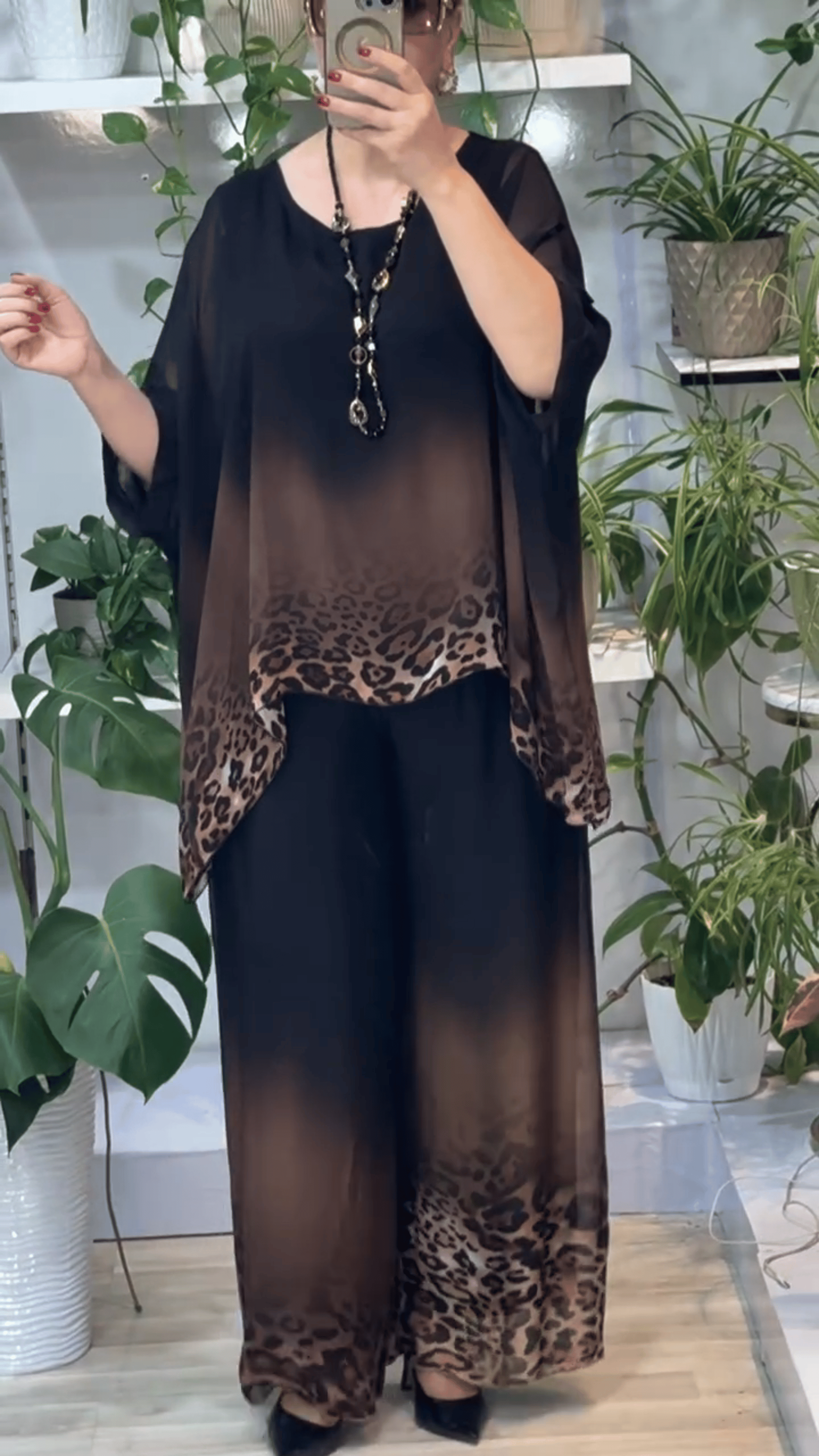 Chic Ombre Leopard Hem Loose Set - Two Piece Outfit