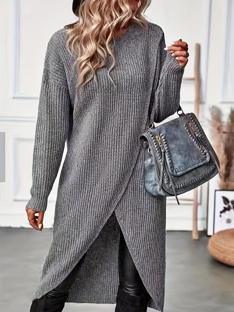 Elegant Wrap Front Hem Knit Tunic Sweater Dress (Buy 2 Free Shipping)