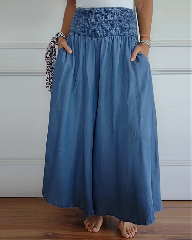 Smocked Waist Wide Leg Flowy Pants (Buy 2 Free Shipping)