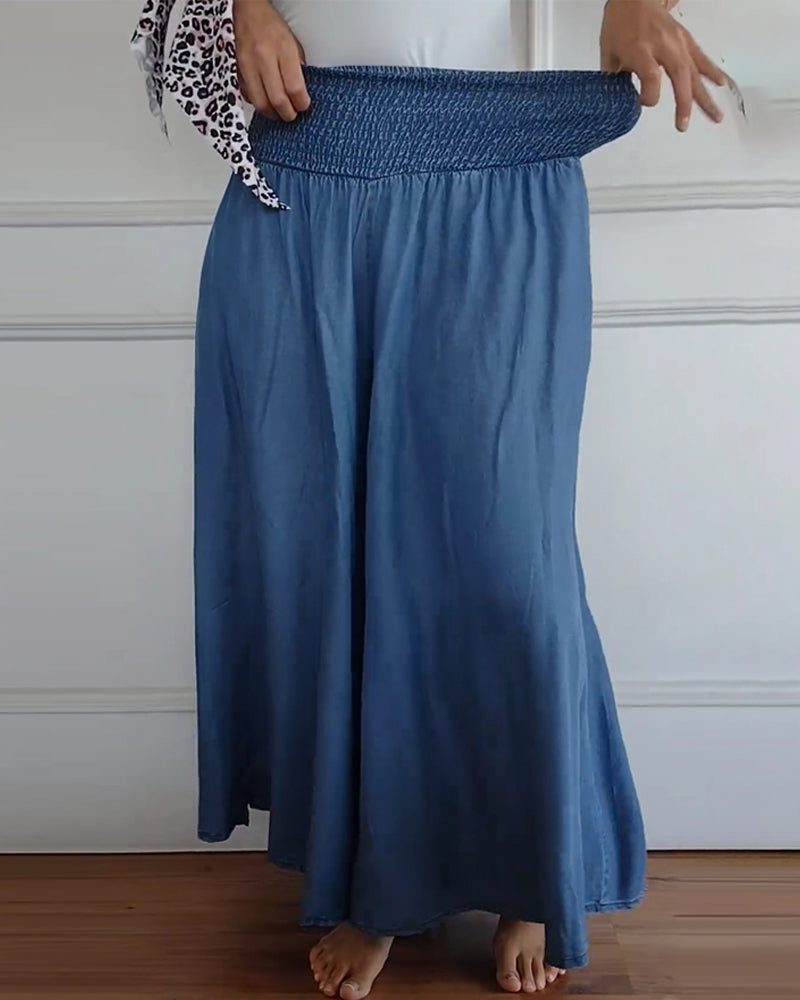 Smocked Waist Wide Leg Flowy Pants (Buy 2 Free Shipping)