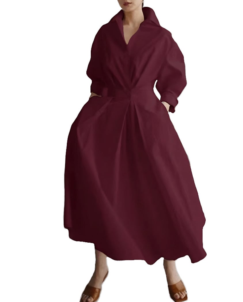 Plain Lapel Shirt Wrap Dress (Buy 2 Free Shipping)