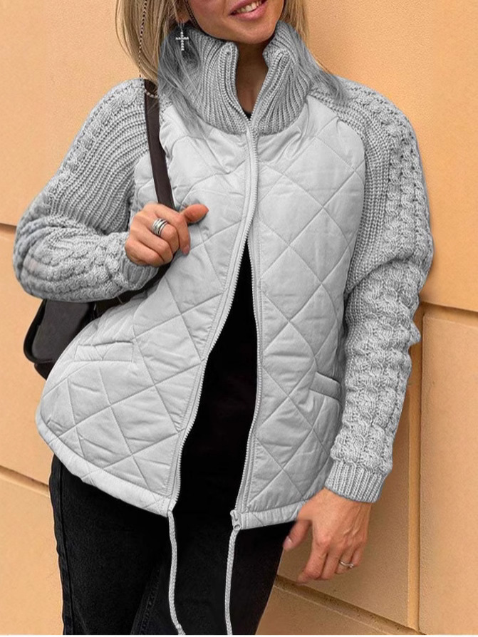 Quilted Knit Sleeve Zip-Up Jacket (Buy 2 Free Shipping)