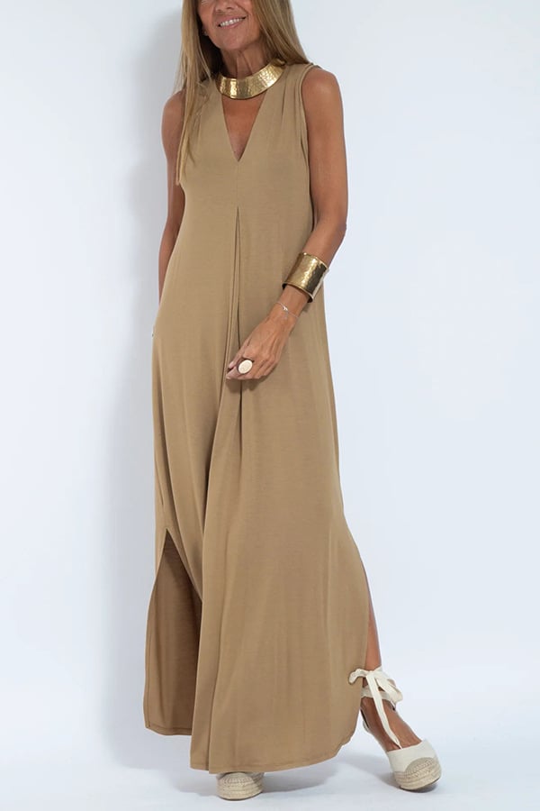 Last Day Promotion🔥Elegant Solid Color Sleeveless Maxi Dress(BUY 2 FREE SHIPPING)