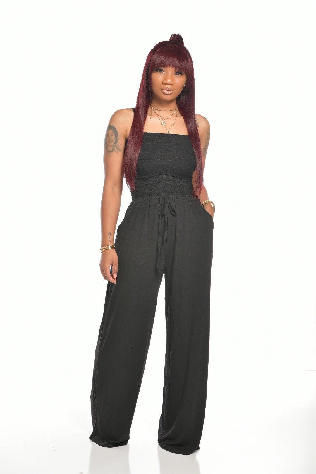 Last Day Promotion 49% OFF💖Off Shoulder Solid Colour Smocked Jumpsuit
