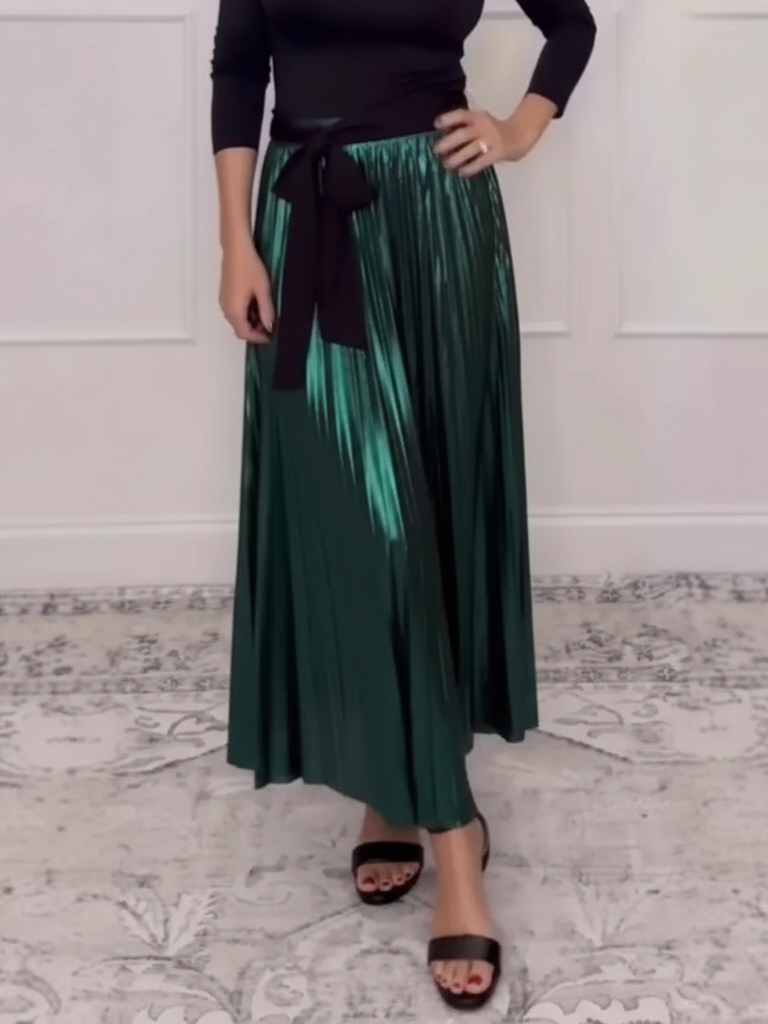 Elegant Shimmer High Waist Pleated Metallic Skirt (Buy 2 Free Shipping)