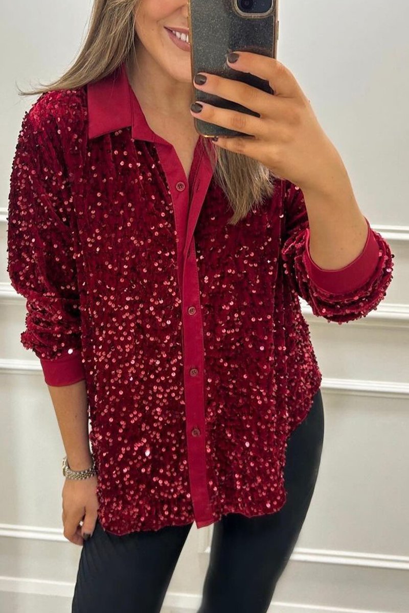 Lapel Single Row Sparkly Party Shirt (Buy 2 Free Shipping)