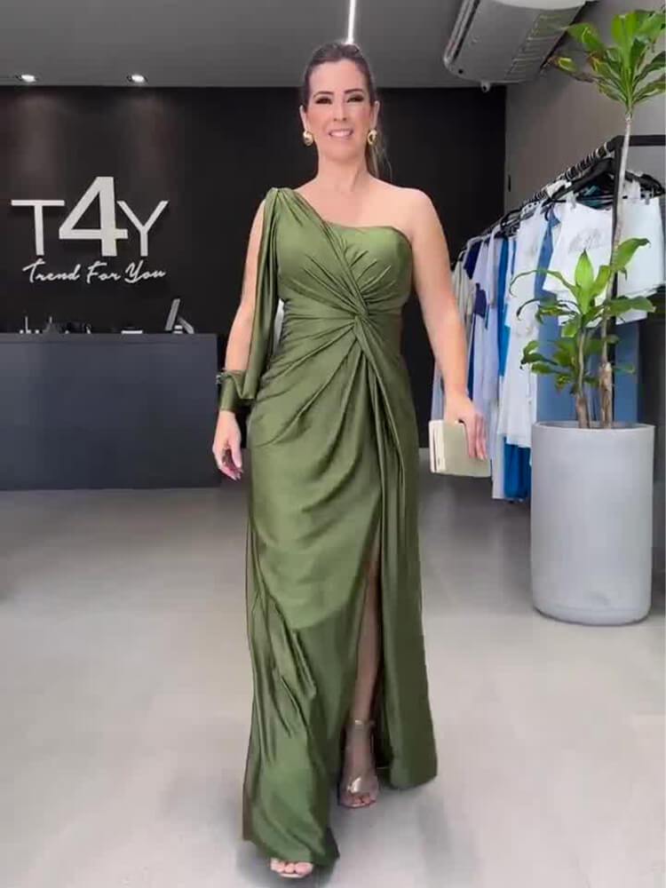 One-Shoulder Kink Vented Slim Fit Dress (Buy 2 Free Shipping)