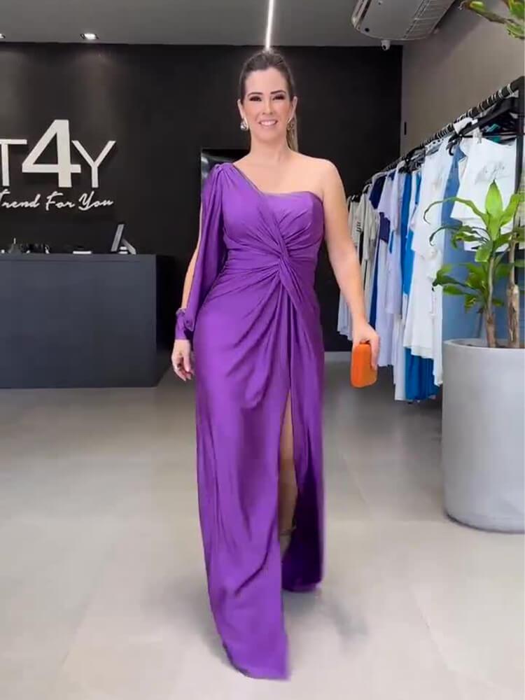 One-Shoulder Kink Vented Slim Fit Dress (Buy 2 Free Shipping)
