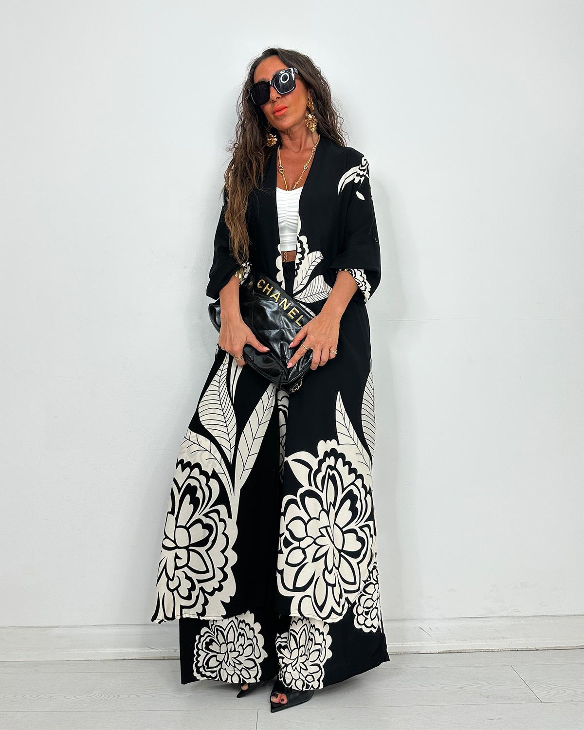 Boho Floral Print Button Front Longline Shirt Set (Buy 2 Free Shipping)