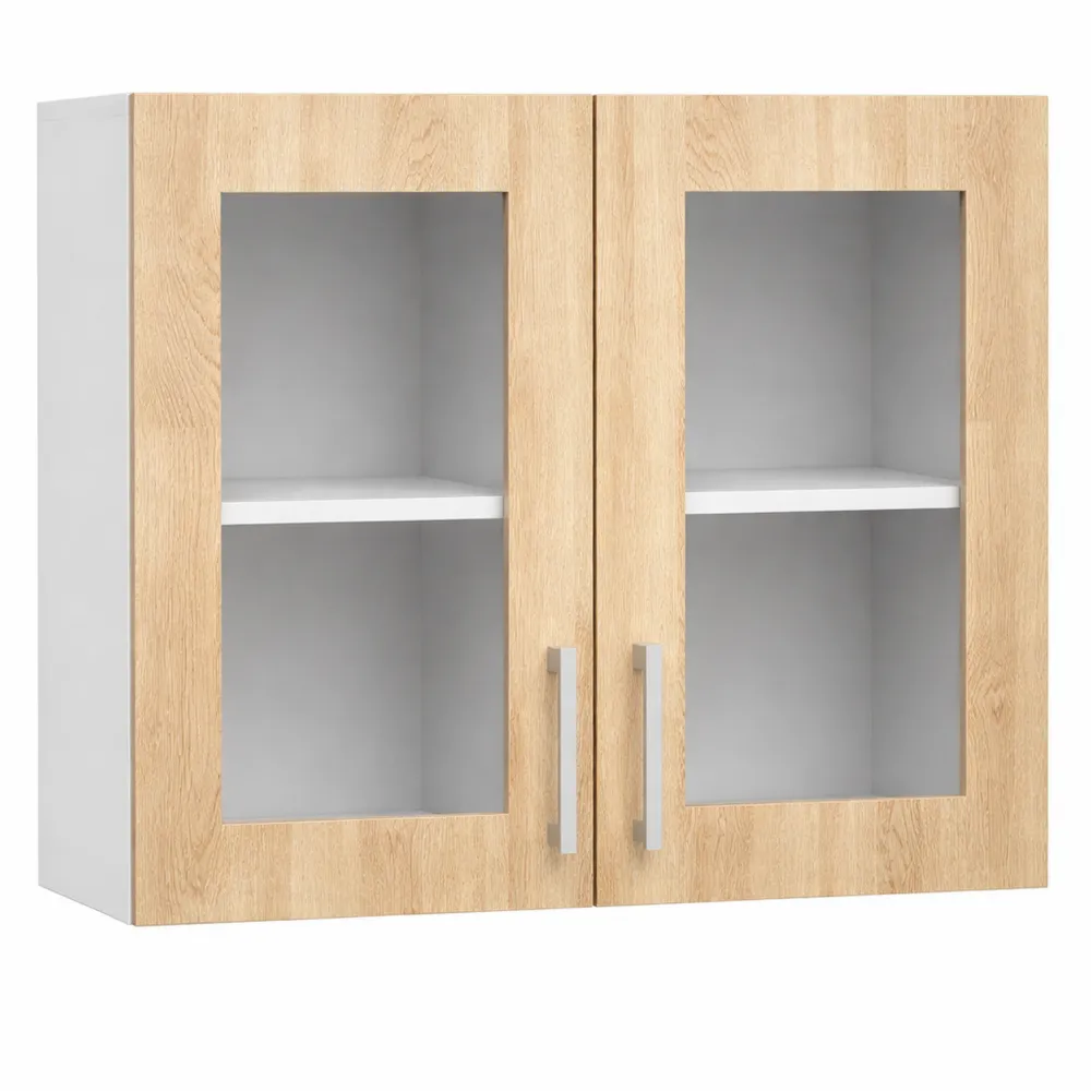 Armoire de cuisine fonctionnelle et moderne, grande capacité, facile d'entretien, blanc et chêne