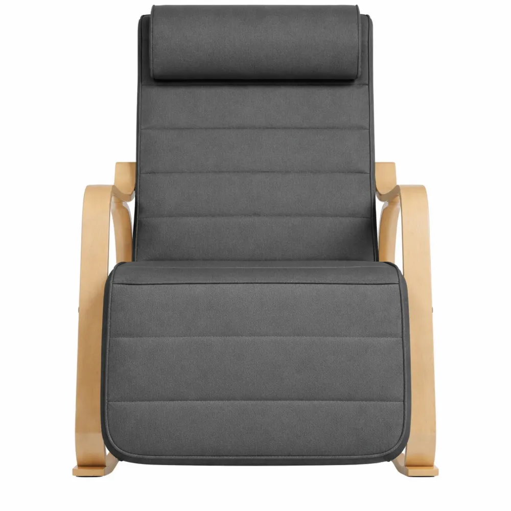 Chaise longue confortable avec repose-pieds réglable, capacité 150 kg, pour chambre et salon, gris foncé et bois
